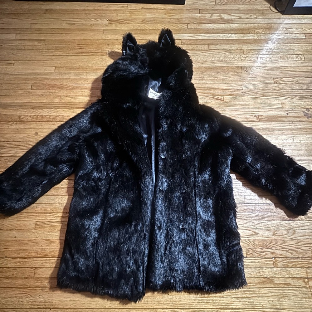 Spirit Hood Black Wolf Faux Fur Coat